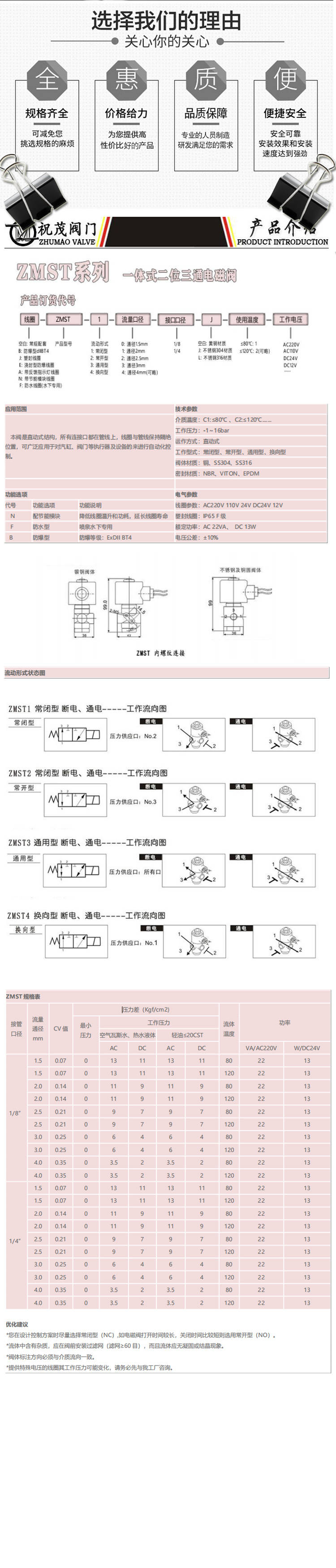 一体式二位三通电磁换向阀选型参考