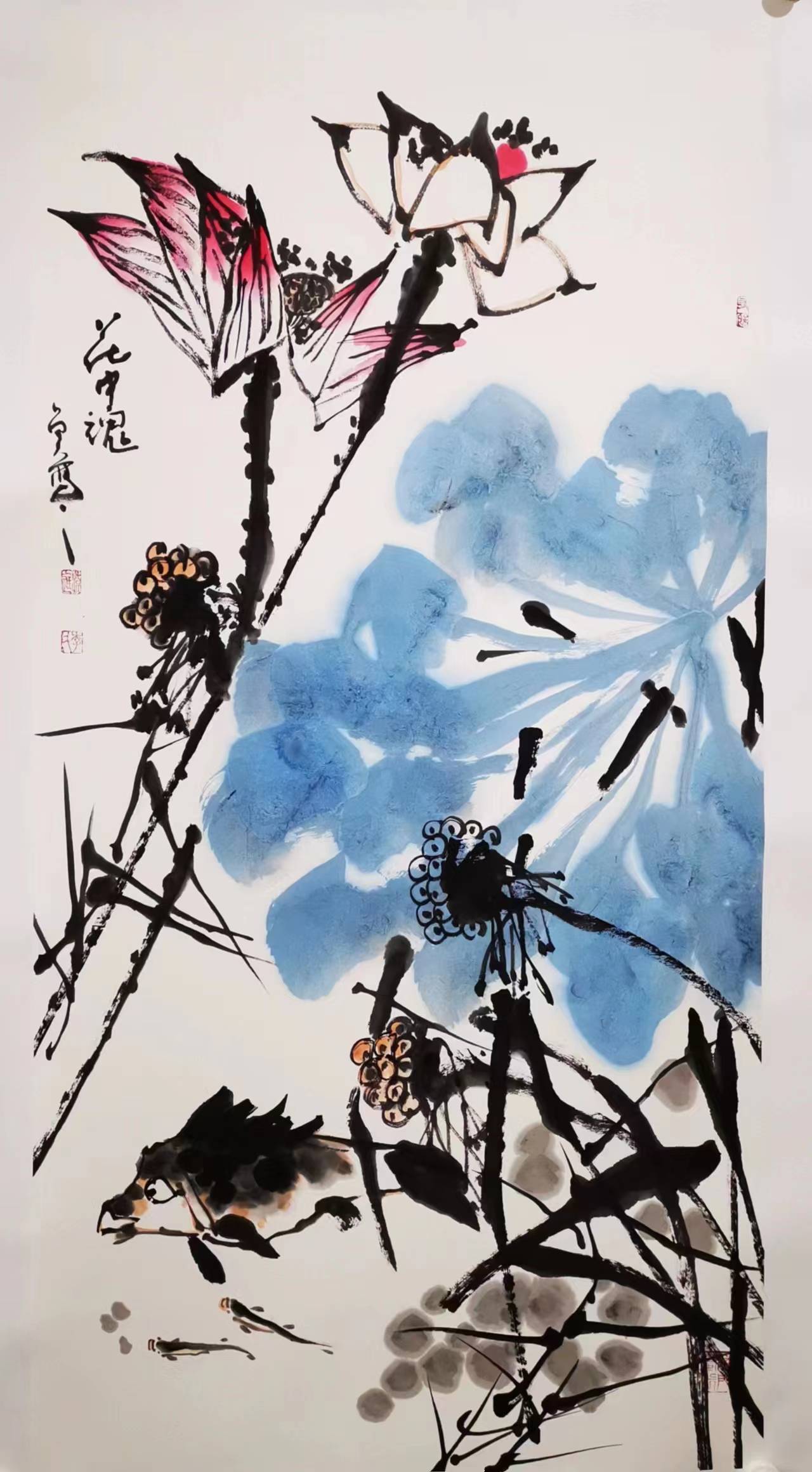 国画巨匠李进潮"中国梦 蓝荷情"国韵荷风…在中国美术馆开展_传统