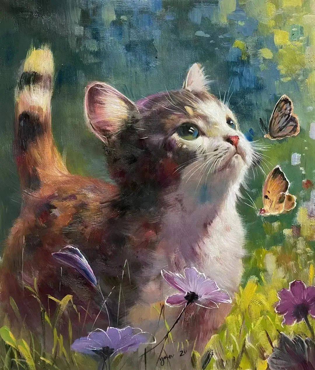童年梦中的小花猫——晏子油画作品欣赏