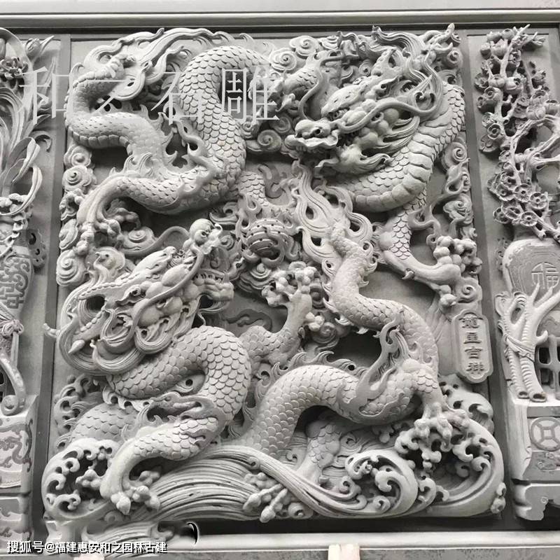 寺院中常见的一种石雕浮雕龙璧_雕刻_九龙_寺庙