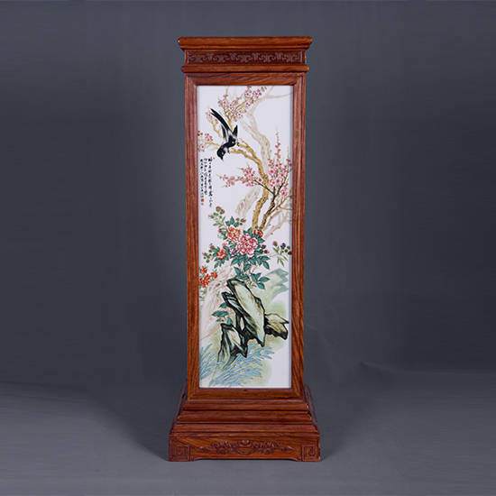 为了纪念花鸟大王张景寿创作 四季花鸟富贵紫檀屏_画面_牡丹_藏品