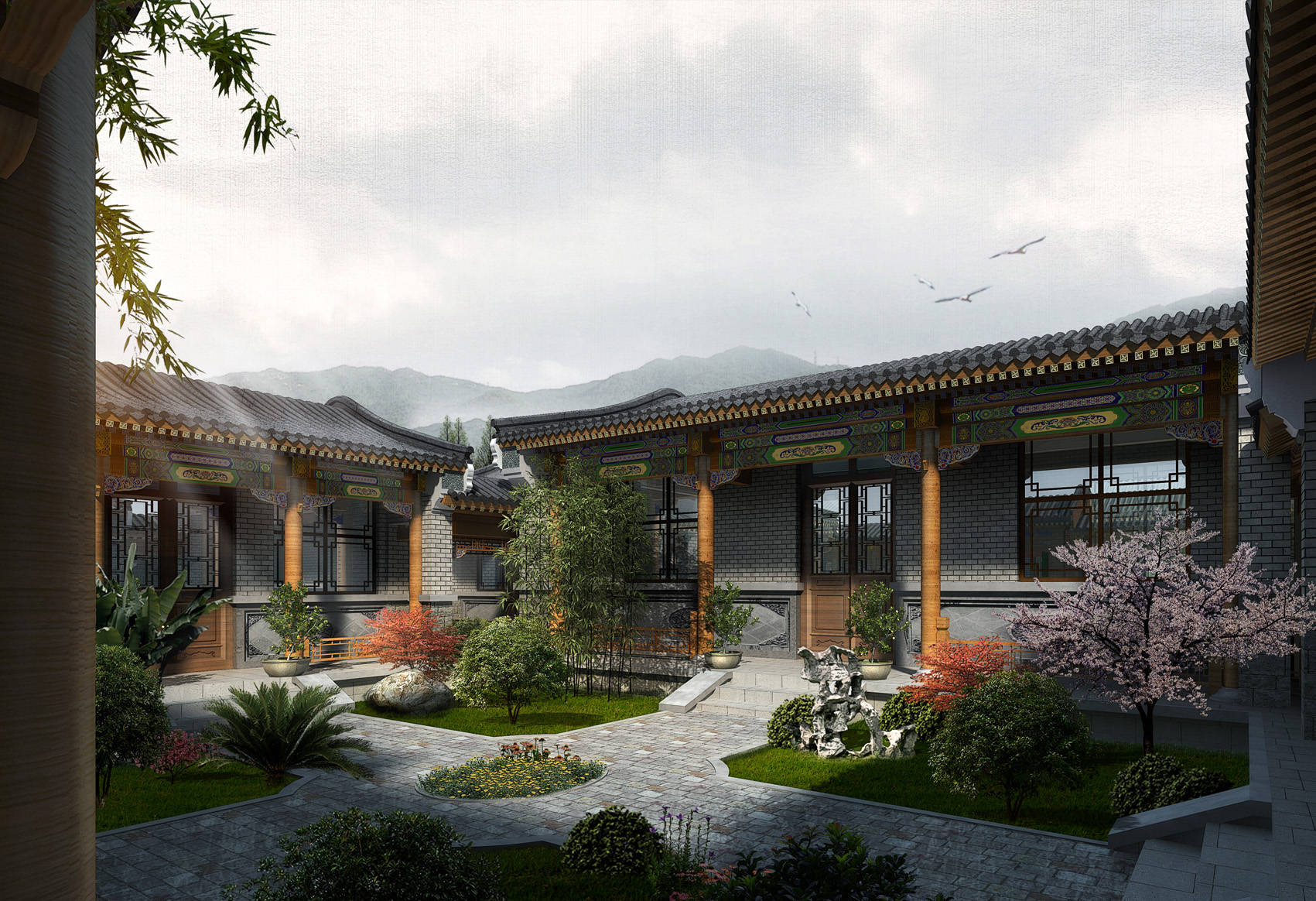 别墅四合院园林景观怎么设计_庭院_中国建筑_传统