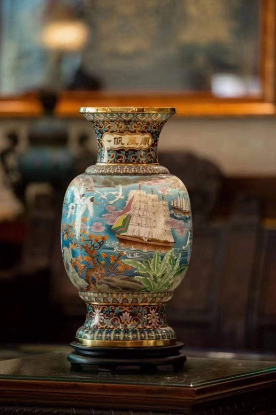 戴嘉林景泰蓝一帆风顺 掐丝珐琅景泰蓝赏瓶 荣获金奖作品_寓意_藏品
