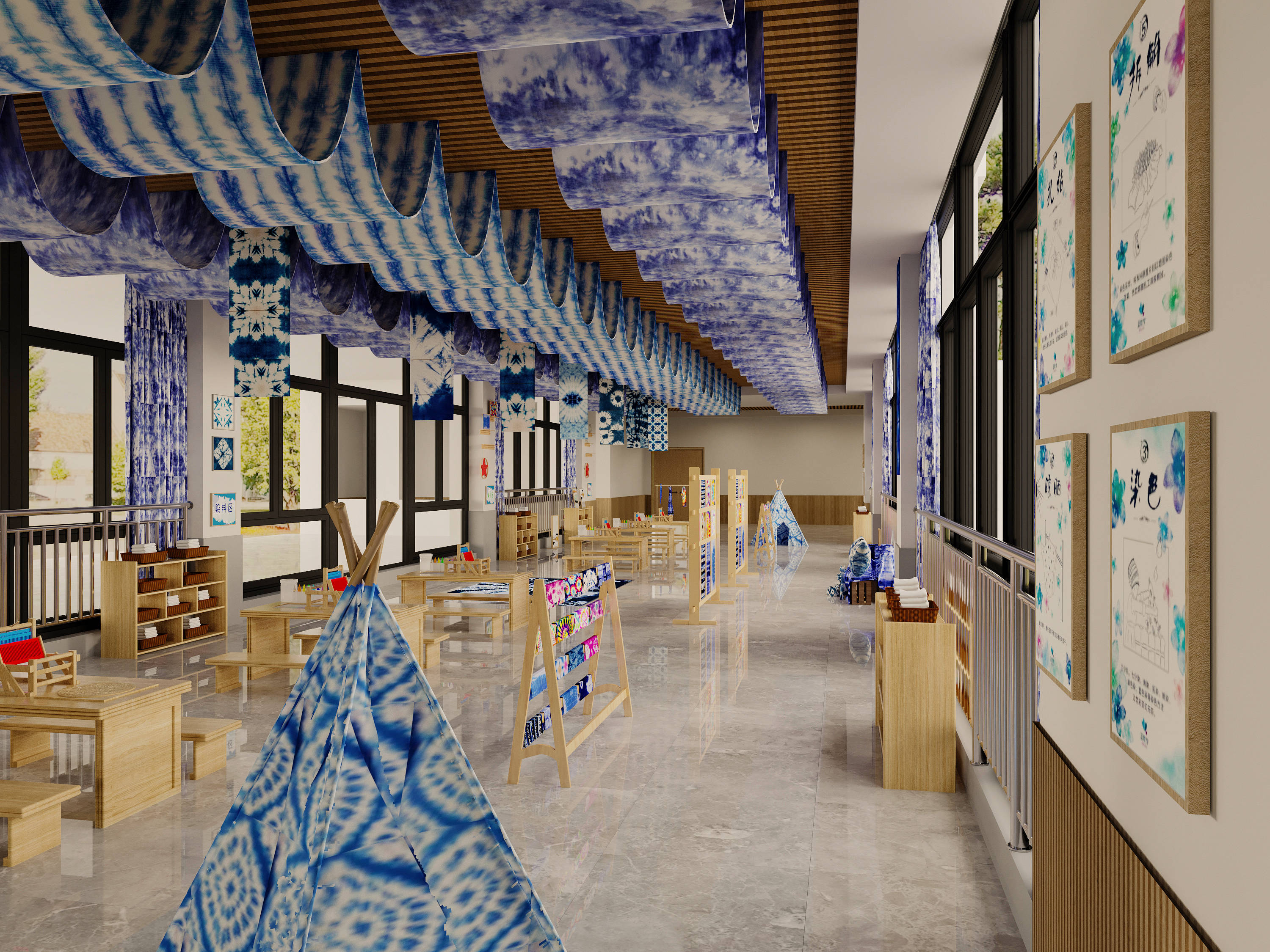 为幼儿园设计的【扎染】风格大厅,简直与众不同!_进行_空间_活动