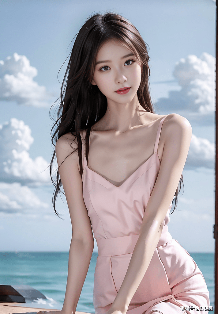 高清美女壁纸,美丽湖畔的粉色连衣裙小姐姐