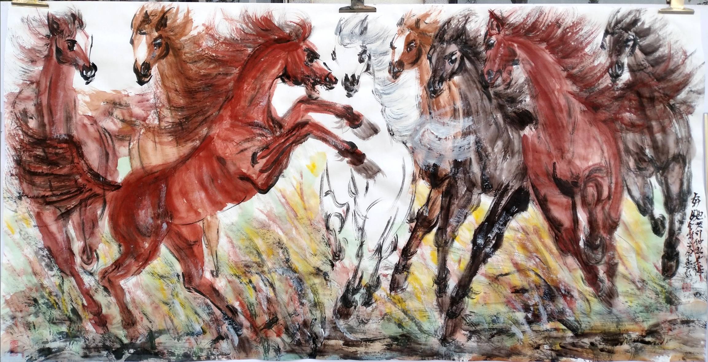 世界第一原创重彩八骏画家周意杰阿拉伯马系《八骏》幅幅创新晚秋新作
