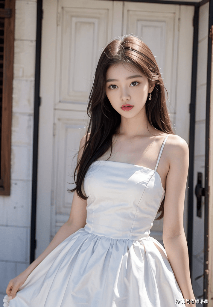 高清美女壁纸:身穿白色吊带蓬蓬裙的梦幻女神