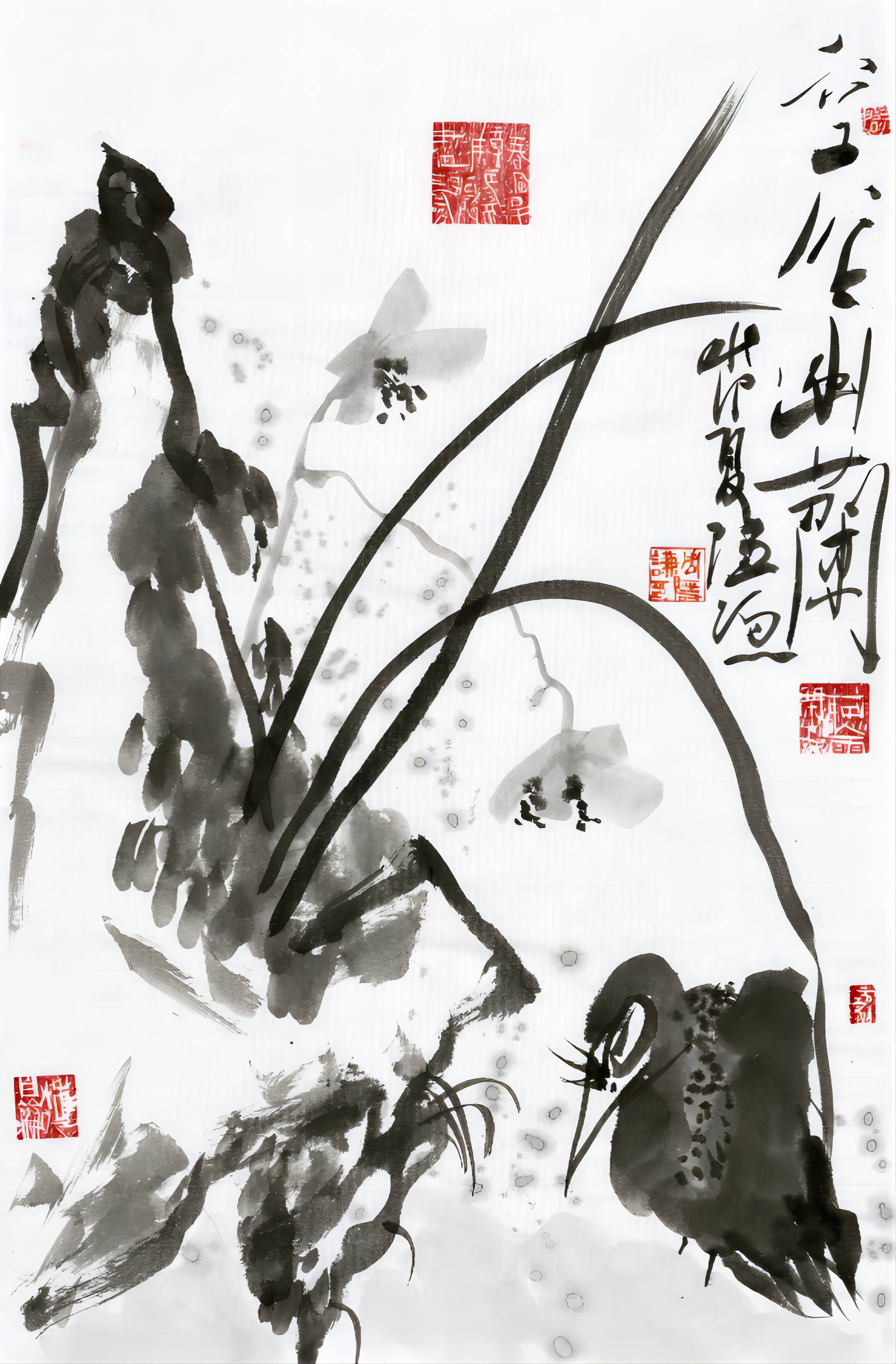 雨景花鸟大写意画家周隐谦先生笔下的兰草"极具优雅之美"_作品