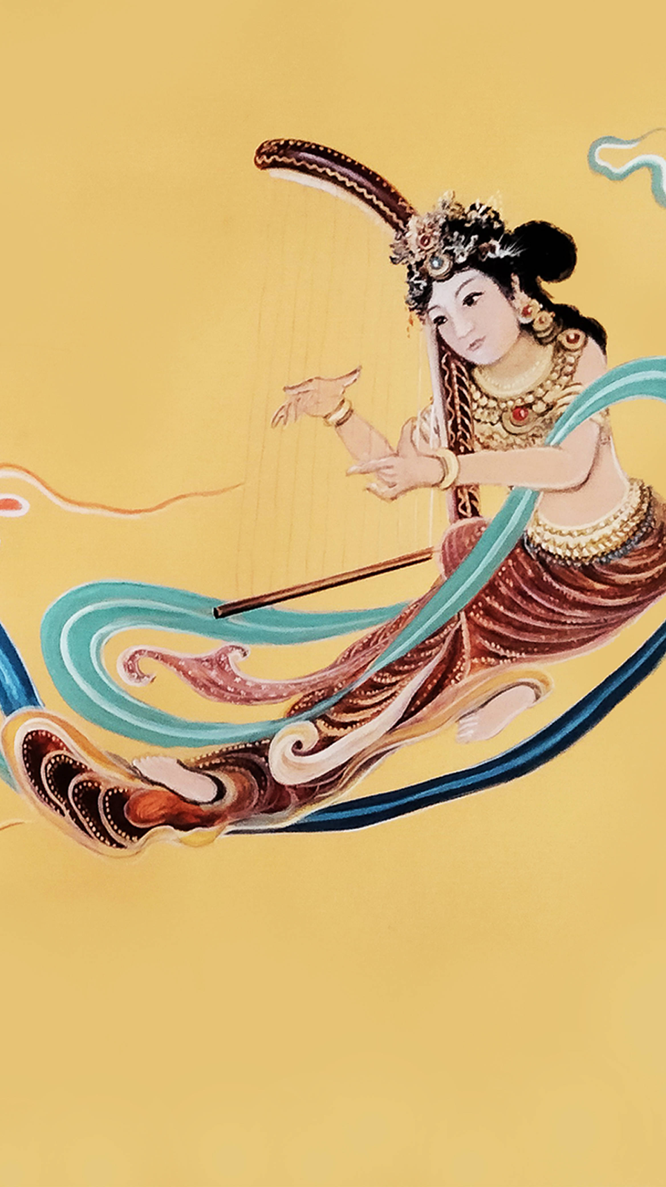 界画寒江———工笔神仙人物《箜篌飞天》_局部_场景_效果