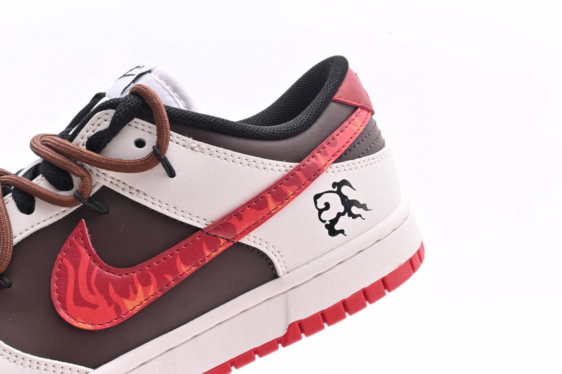 耐克nike dunk low 龙年限定火焰云纹红棕绑带低帮板鞋_棕色_色调