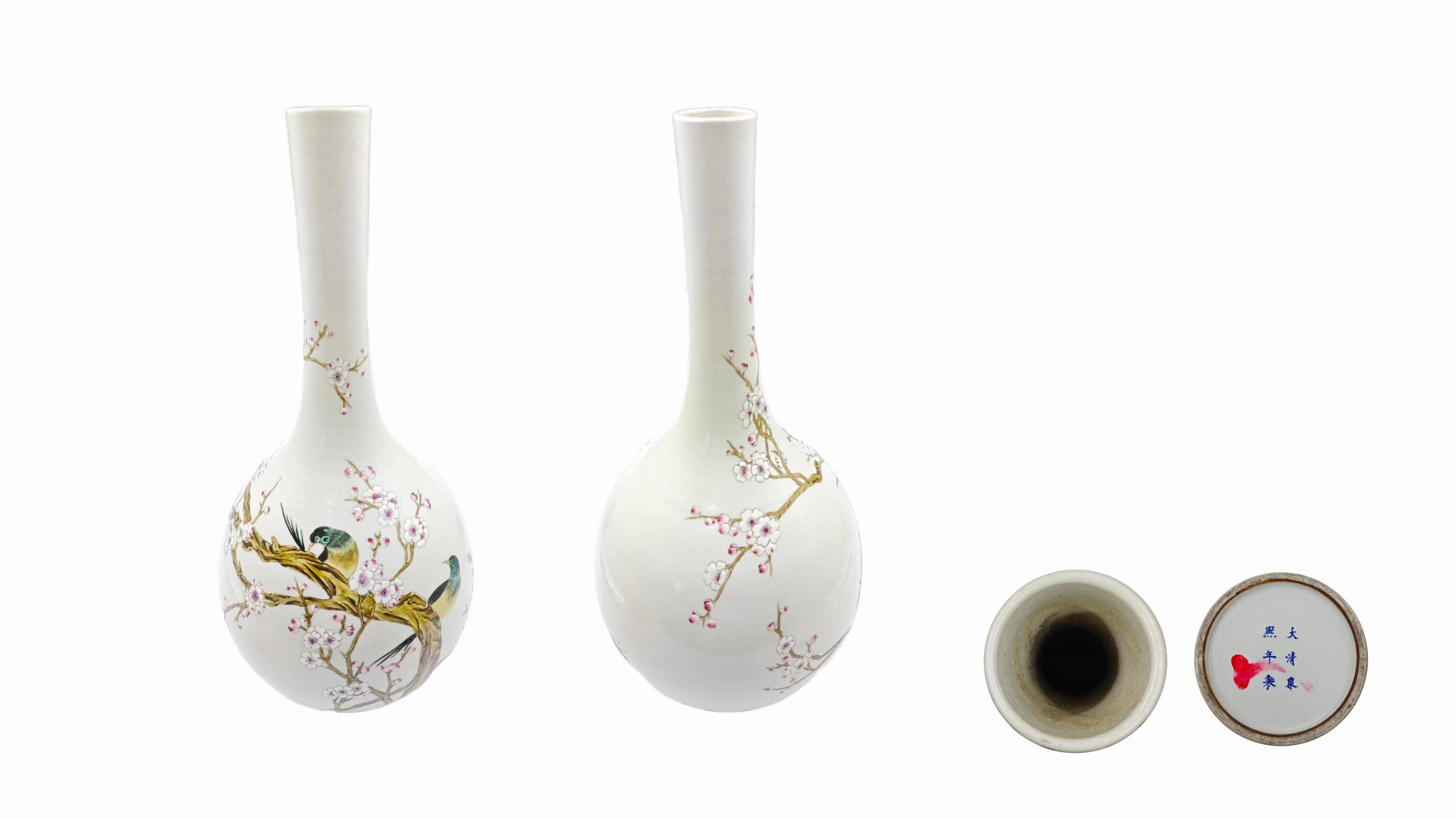 【古琅庭】清康熙 粉彩花鸟纹胆瓶_价值_腹部_颜色