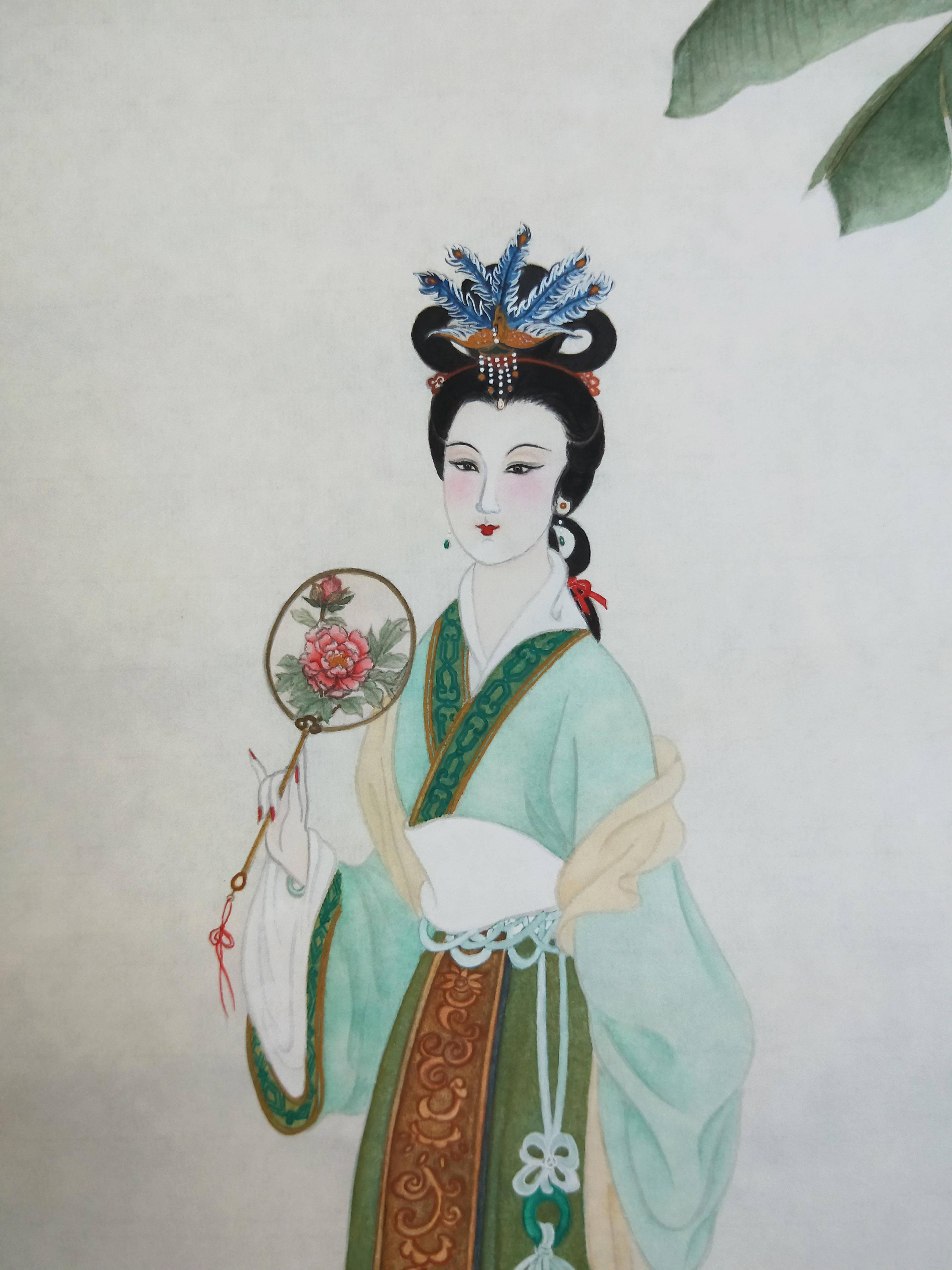 芭蕉美人图(黄丽燕国画仕女图工笔画古风人物绘画)