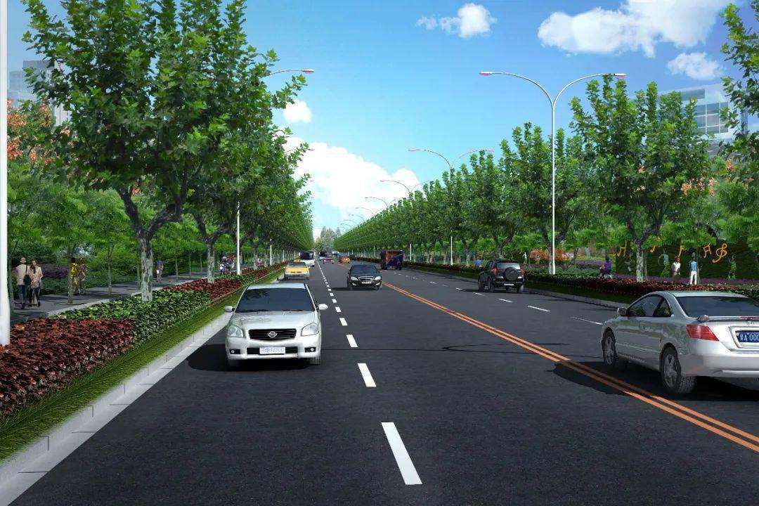 紫薇路原为公路单幅路,路面总宽约21m,双向4快2慢,机非共板,人行道大