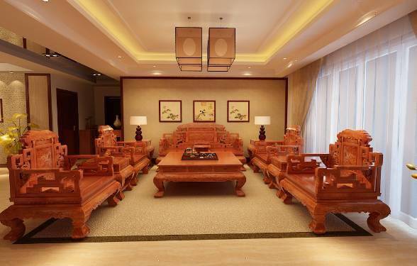 客厅:红木沙发,宝座尽显大方我国传统房屋建筑中,厅堂位置非常重要,是