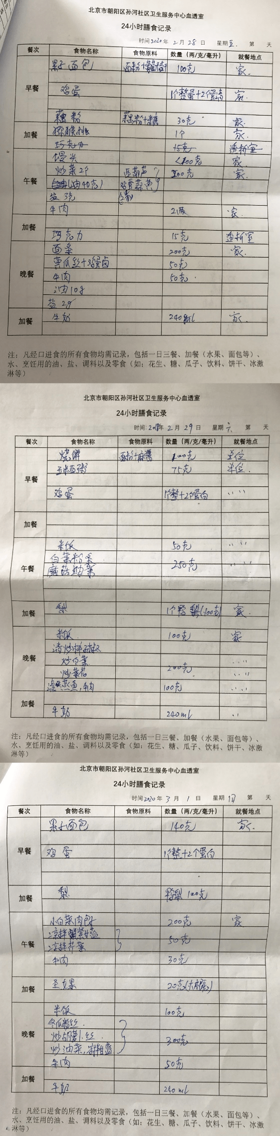 用餐记录表明细图片