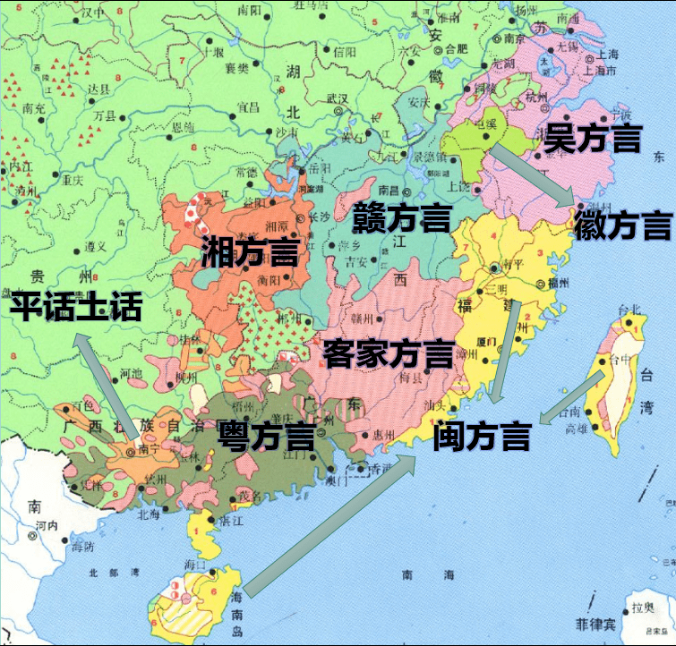 汉语七大方言分布图图片