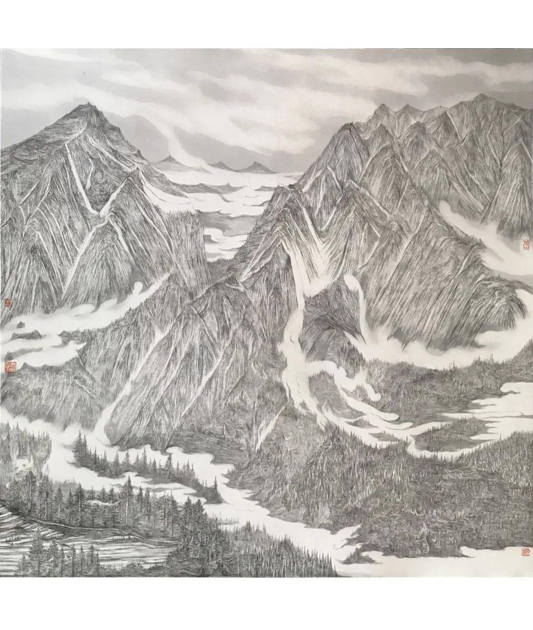 绢本 画心尺寸100 x100cm 研究方向中国山水画研究 指导教师陈平