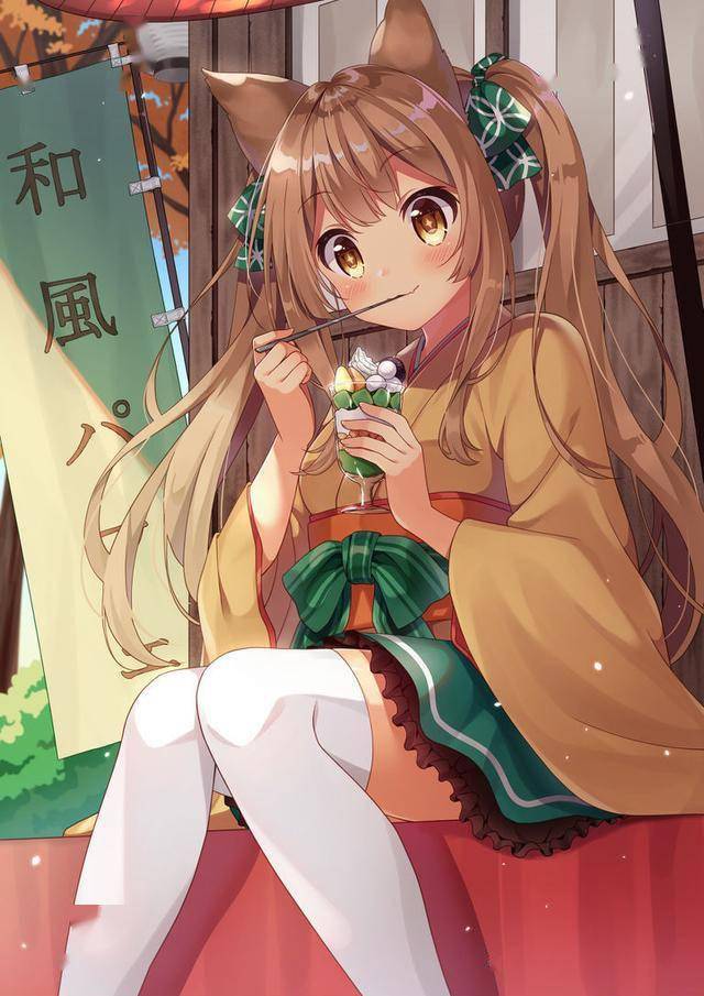 看起来好柔软棕发双马尾少女