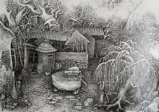 他的画作飘逸着泥土的芳香