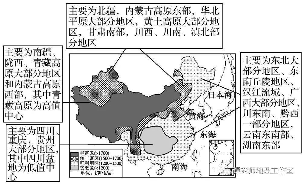 ②时间分布 我国年太阳辐射总量的空间分布,从总体上看是从东部沿海