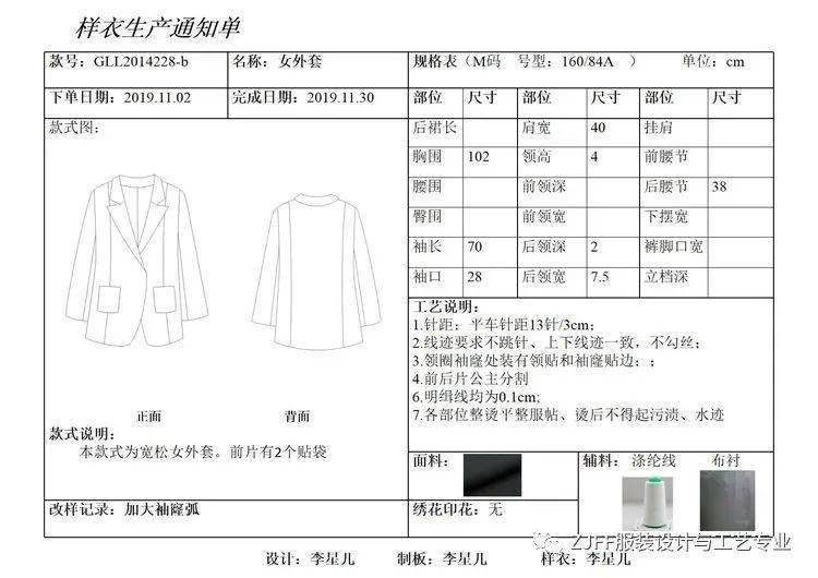 zjff服裝設計與工藝專業《女裝樣板設計與製作》課程作業展