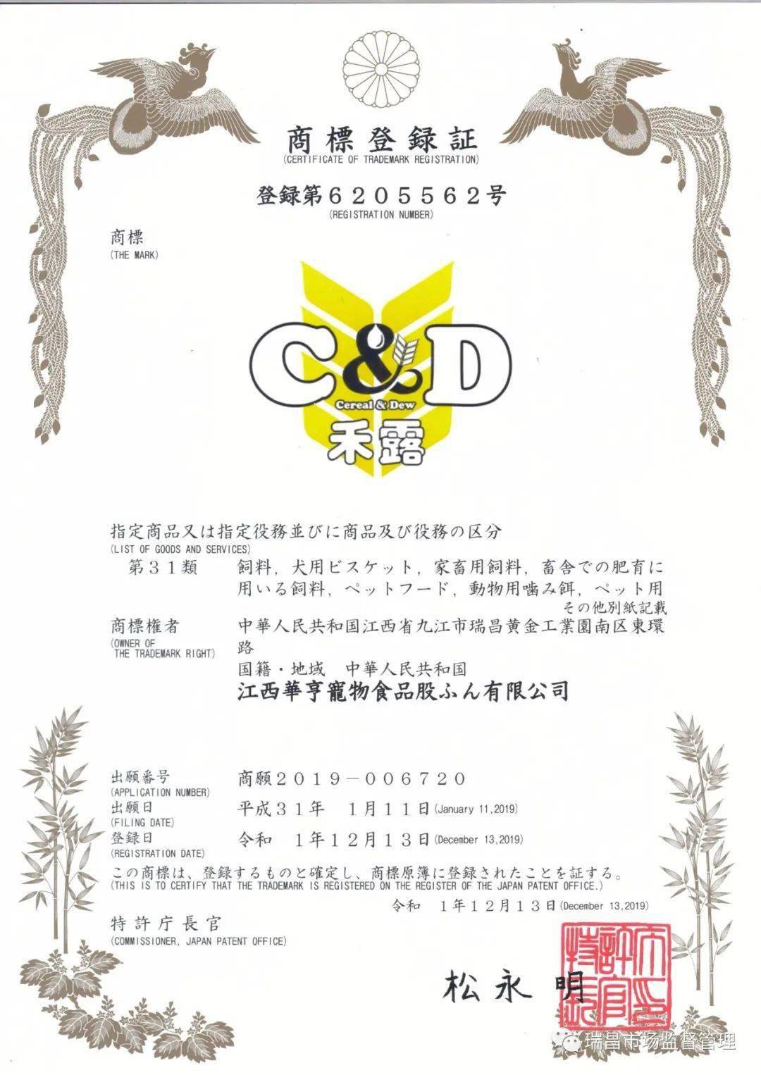 喜讯瑞昌实现马德里商标国际注册证书零的突破