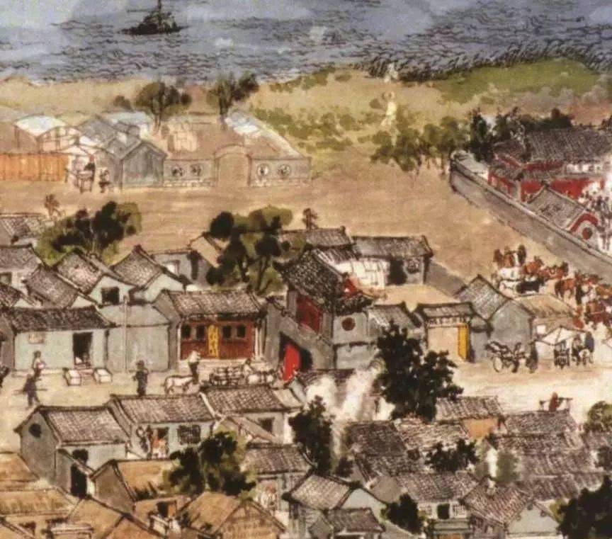 童倬才先生国画长卷《芦台街景图》的局部