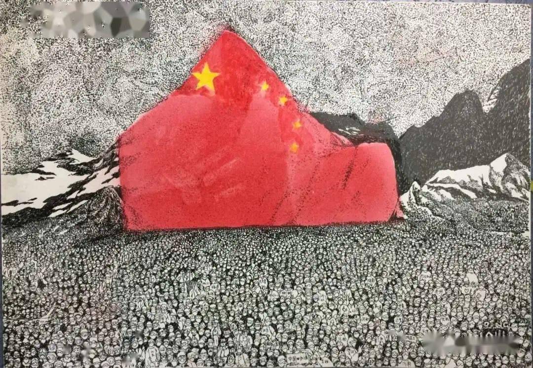 中国国旗水彩画图片