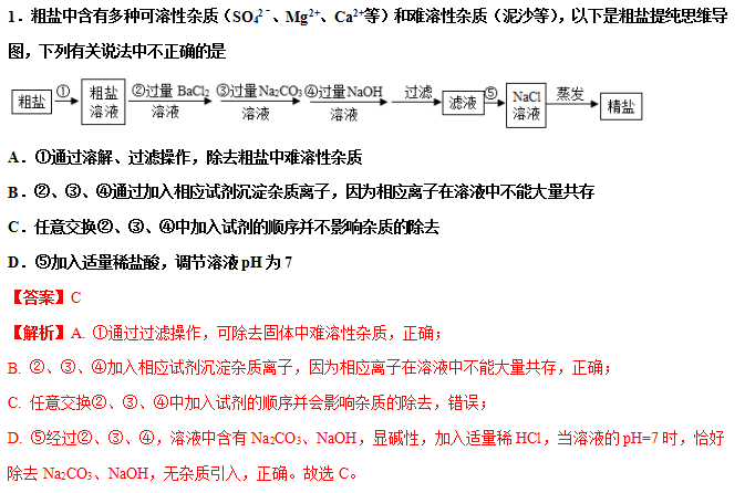 初中化學粗鹽提純題型專題解析