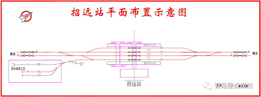 招远站平面布置图▼本站规模为 2 台 4 线(含 2 条正线),到发线有效