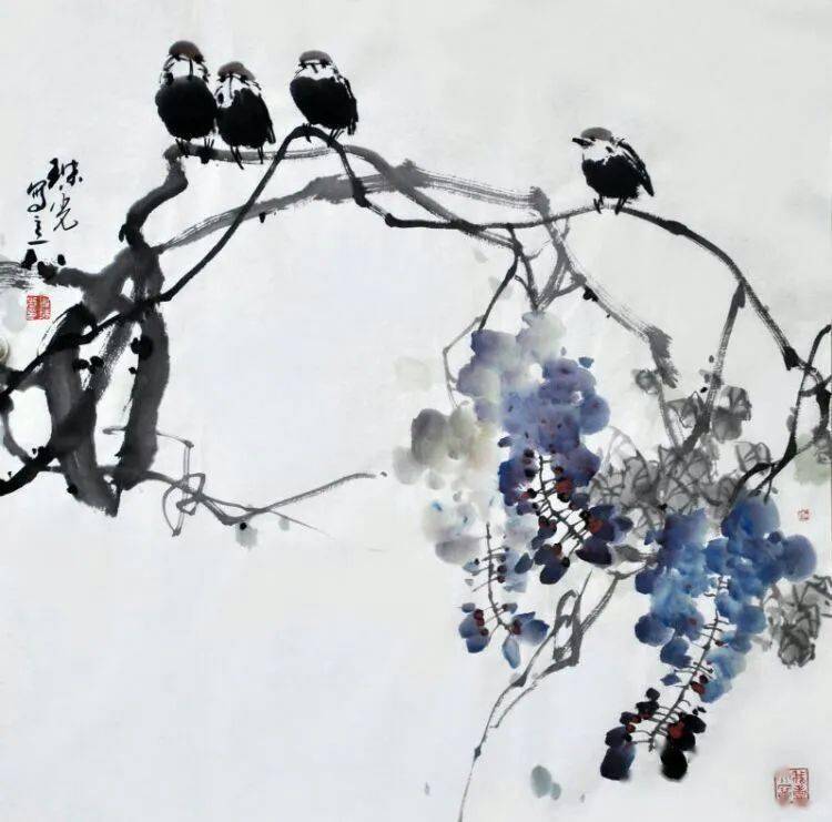 在写意花鸟画的创作上,他追求意境,笔法简约_作品