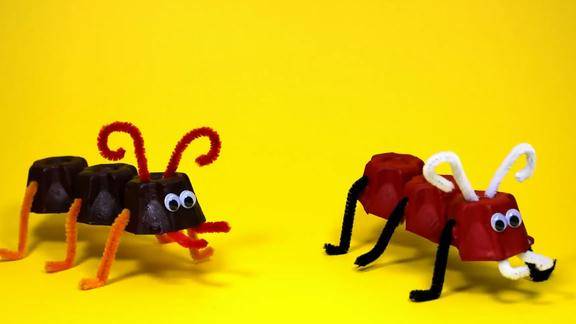 创意早教手工废品鸡蛋盒子手工diy制作可爱蚂蚁玩具