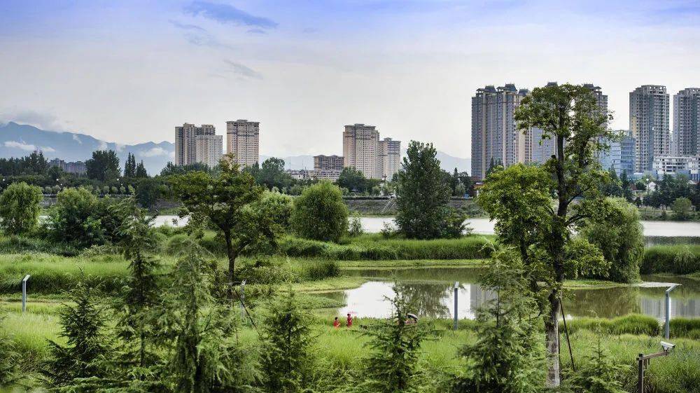 位于汉江上游的陕西省汉中市汉江湿地公园植被葱翠,江水秀美,让人心旷