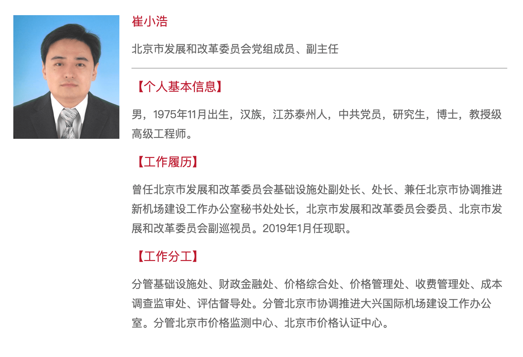 北京市发改委副主任崔小浩任朝阳区委常委