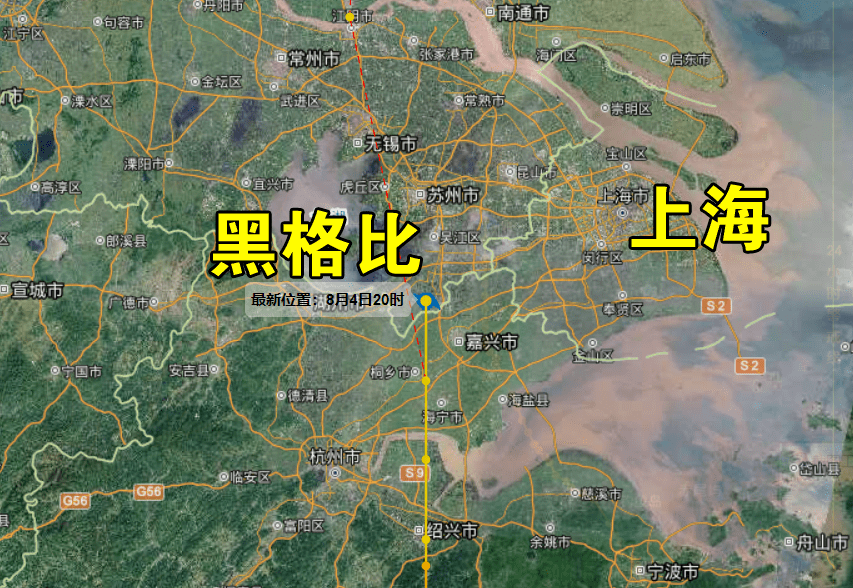 注意台风黑格比正经过上海同纬度预计明早从江苏移入黄海