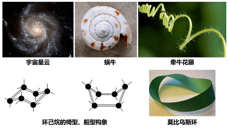 例如具有手性碳的环烷烃结构,其呈现出船型或椅型的构象特征;在拓扑学