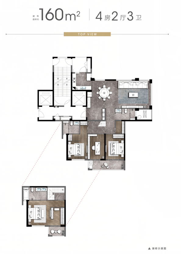 甌江峰匯建面約160㎡錯躍戶型圖▲新希望·天麓建面約175㎡錯躍戶 