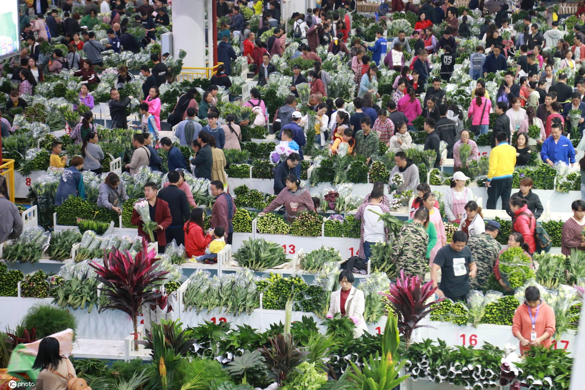 传统节日七夕将至,昆明斗南花卉市场人流如织,线上消费热度不减,线下