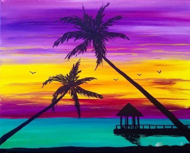 素材分享20张漂亮的椰林海滩剪影画