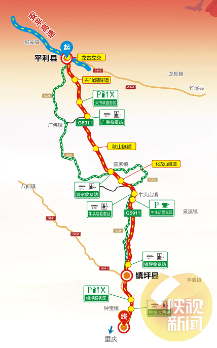 此路段全线采用双向四车道高速公路标准,设计时速80公里/小时,这条