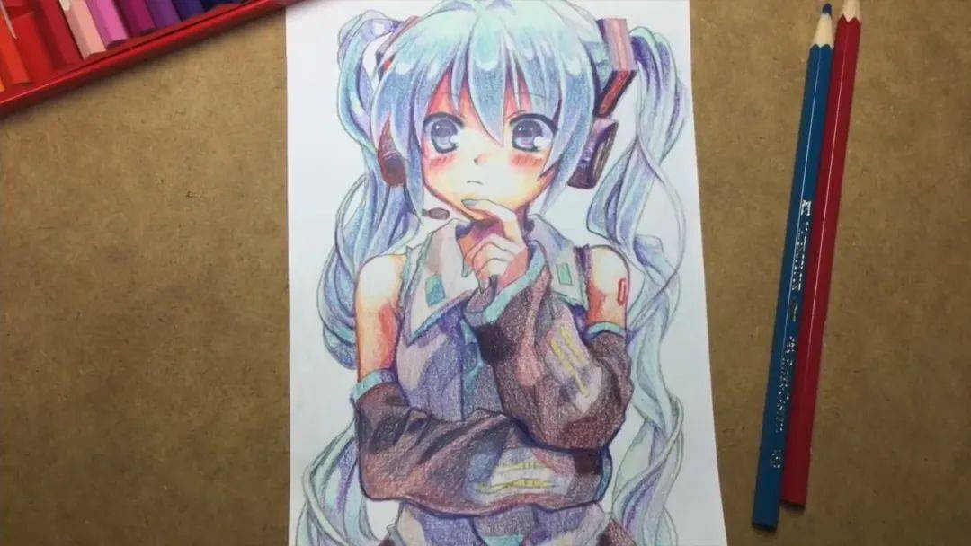 視頻初音動漫人物彩鉛手繪教程