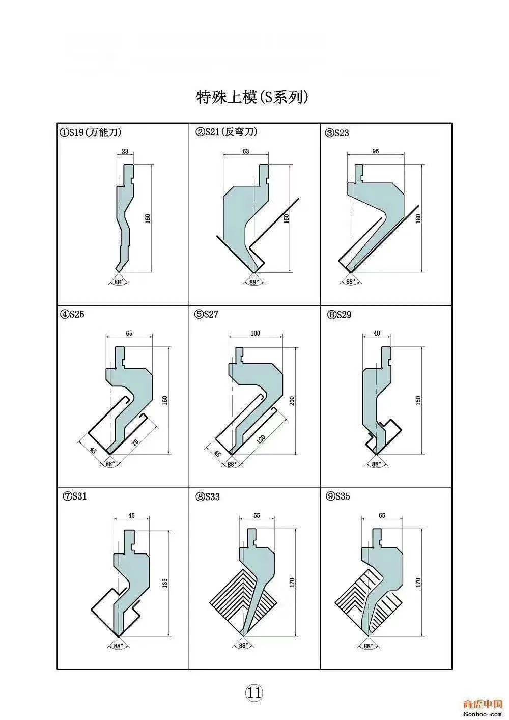 折弯机弯刀尺寸图纸图片