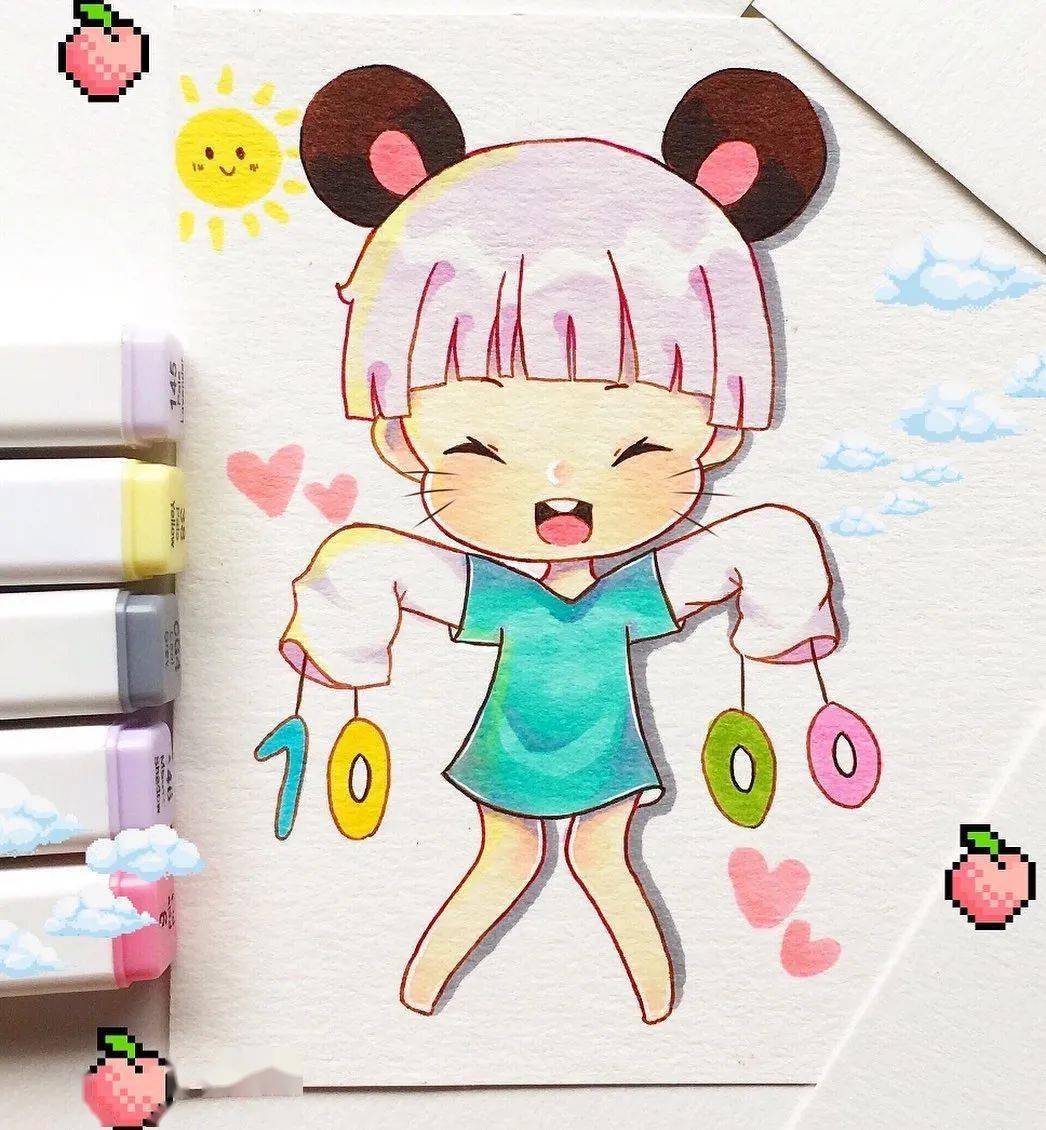 可爱q版卡通动漫手绘马克笔上色