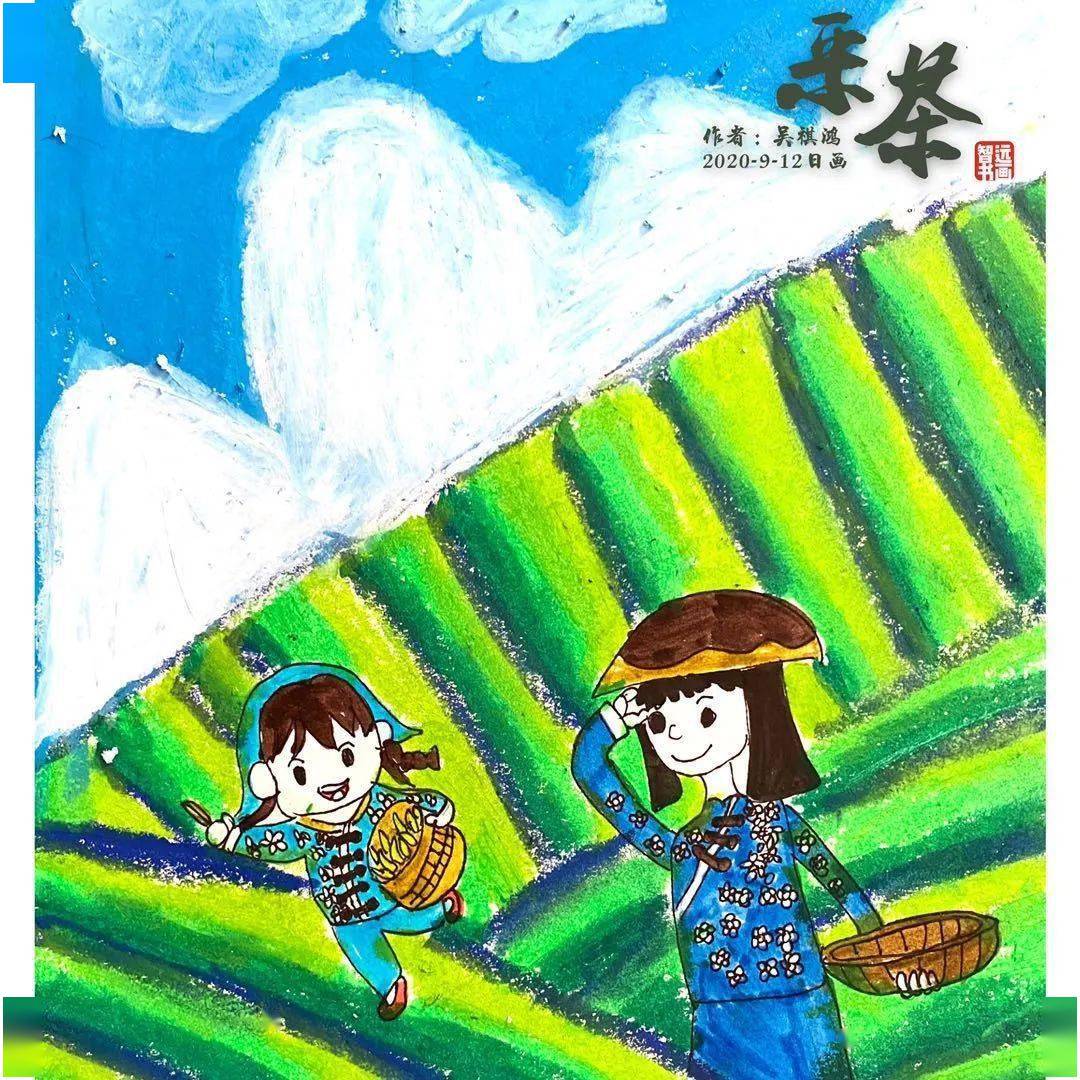 智远创美采茶遥望茶山云雾绕