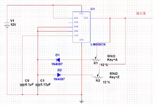 为2vcc/3和vcc/3的两个比较器;当初始电容c1两端的电压值小于vcc/3时