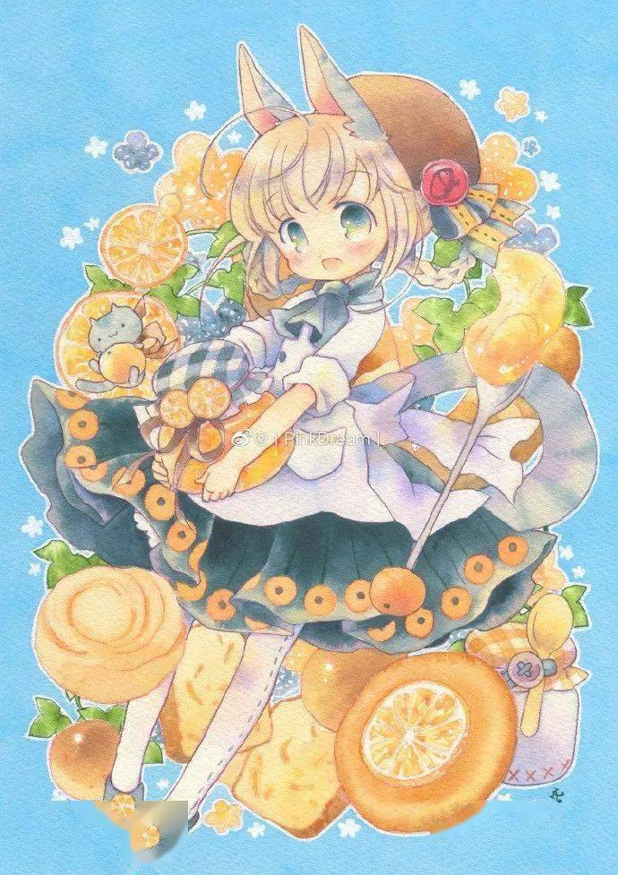 日本插画师水彩少女素材