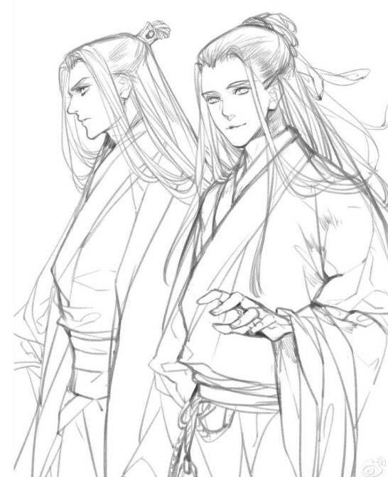 黑白线稿魔道祖师人物线稿