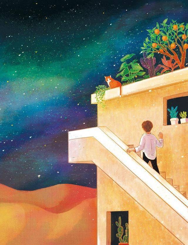 少年与猫咪的日常生活浪漫唯美而温情的插画