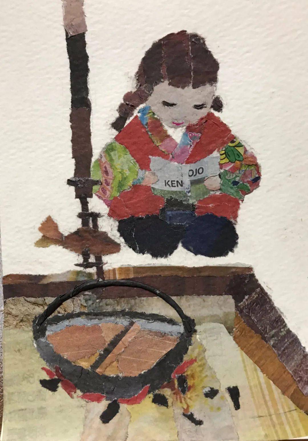 木村奶奶一次的报纸拼贴画从画草稿,剪裁报纸到最终完成大概需要六七