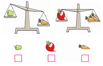 1.比一比下面水果的轻重,在最重的下面画√,最轻的下面画